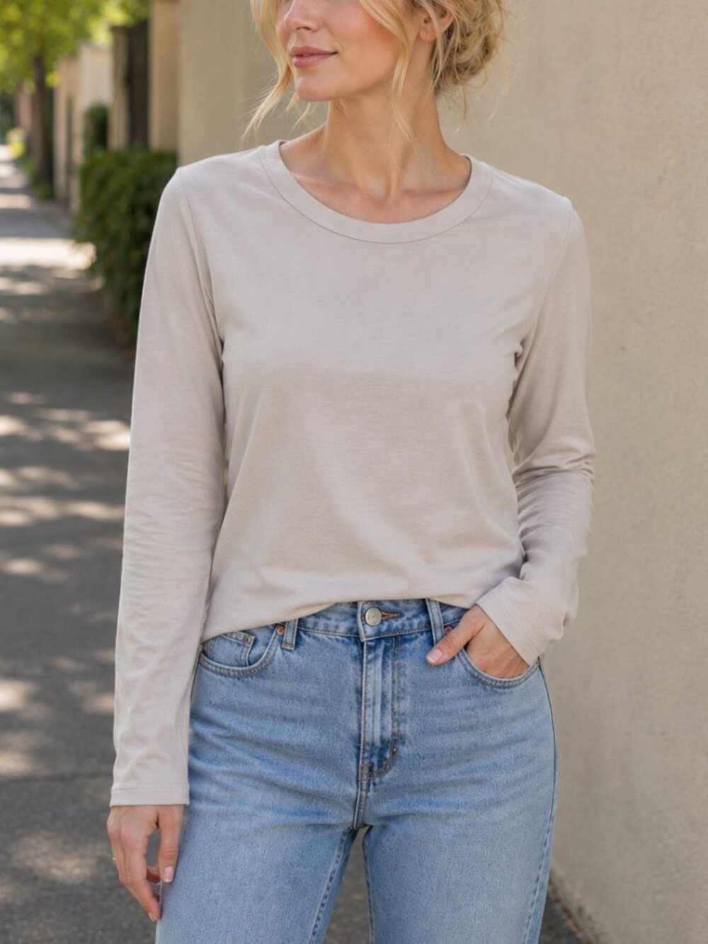 H&M DIVIDED Beige Knitted Long-Sleeve Top, Size L